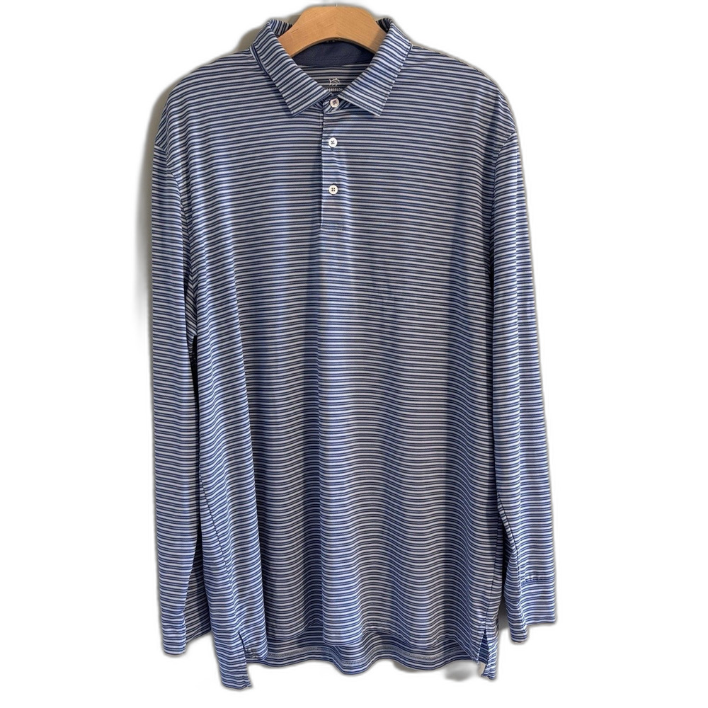 Southern Tide Men’s XL Long Sleeved Polo Blue Striped Stretch Lightweight